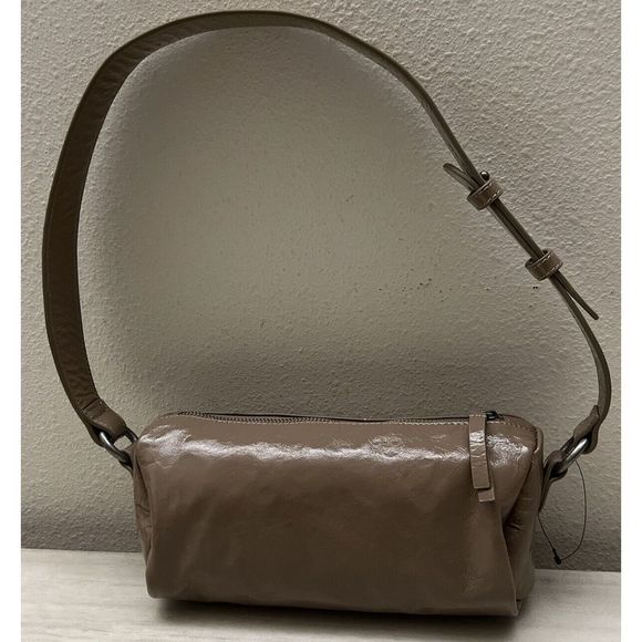 Free People Aurora Taupe Patent Leather Shoulder Baguette Bag Boho Y2K - Picture 1 of 14